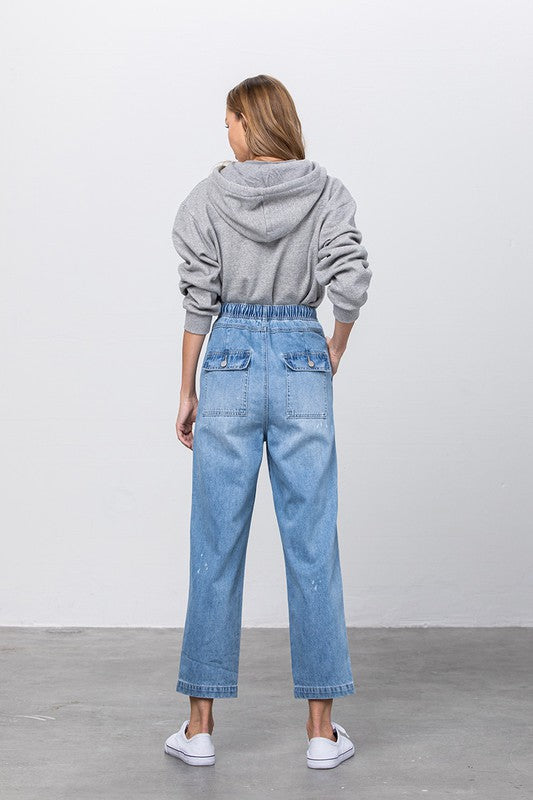Super High Waist Drawstring Ripped Slouch Jeans - Tigbul's Variety Fashion Shop