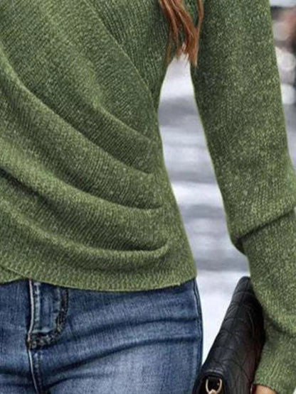 Surplice Long Sleeve Knit Top - Tigbul's Variety Fashion Shop