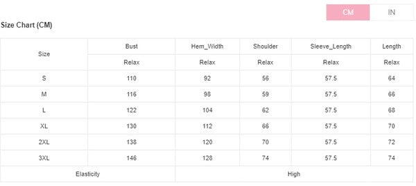 Size chart for checkered drop-shoulder pullover sweater (CM)