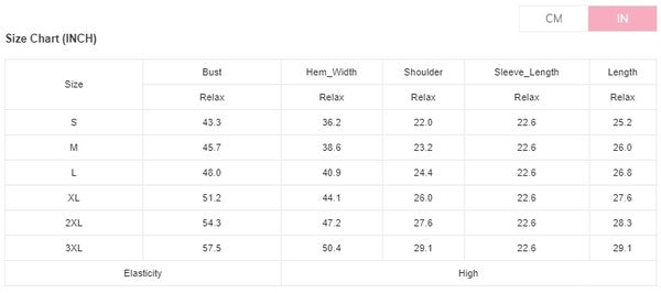 Size chart for checkered drop-shoulder pullover sweater (IN)
