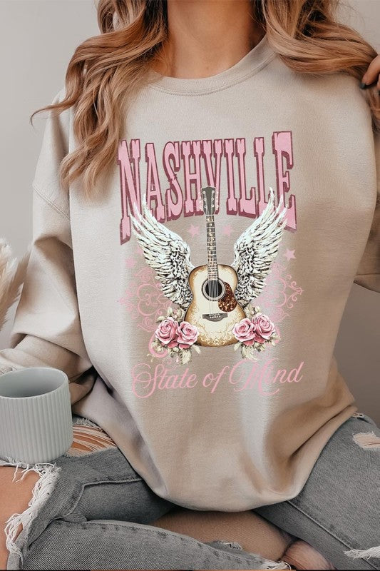 Nashville Rose Graphic Sweatshirt, cremefarben, Gitarren- und Flügelgrafik mit Rosen