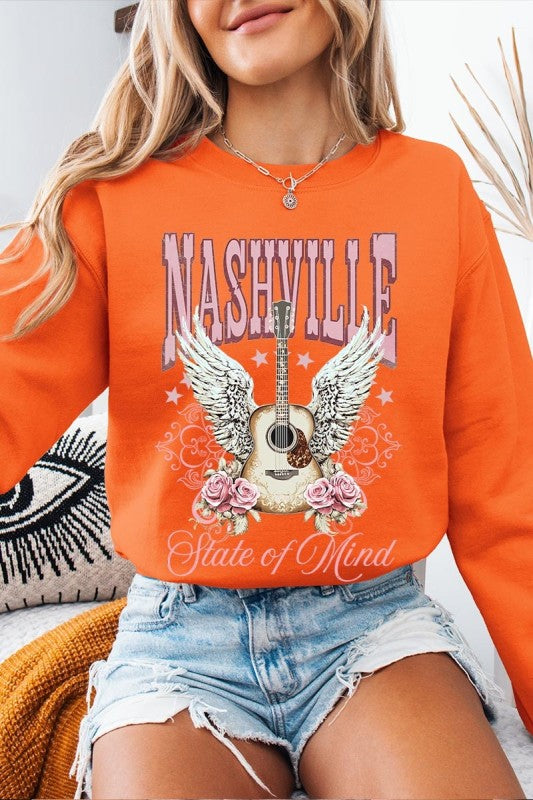 Nashville Rose Graphic Sweatshirt, orange, Nashville-Print mit Gitarren- und Flügelmotiv