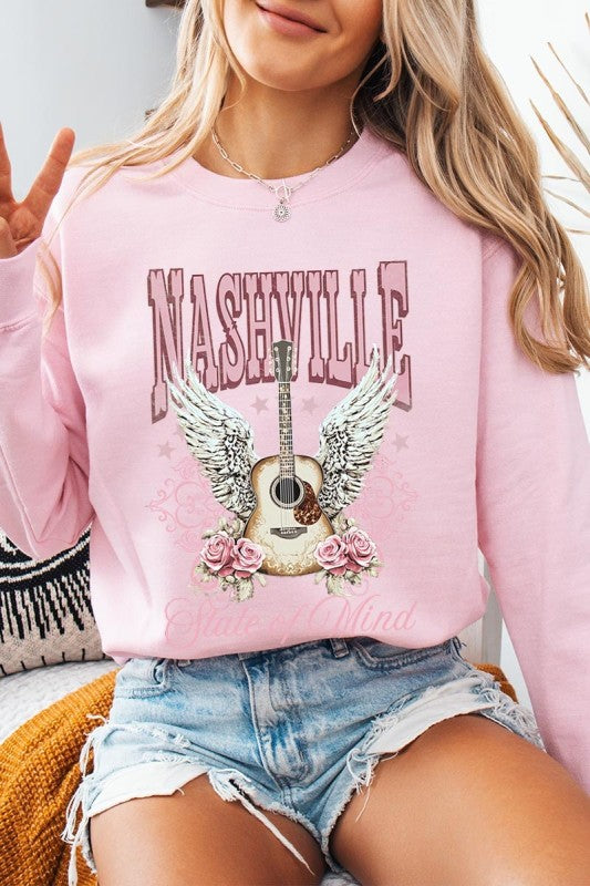Nashville Rose Graphic Sweatshirt, hellrosa, Nashville-Print mit Gitarren- und Flügelmotiv