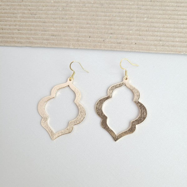 Pair of gold quatrefoil earrings with fishhook backs, openwork cutout design