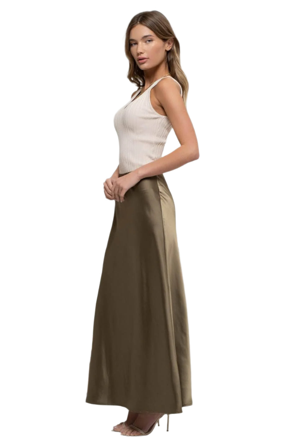Oatmeal sleeveless V-neck ribbed knit sweater top