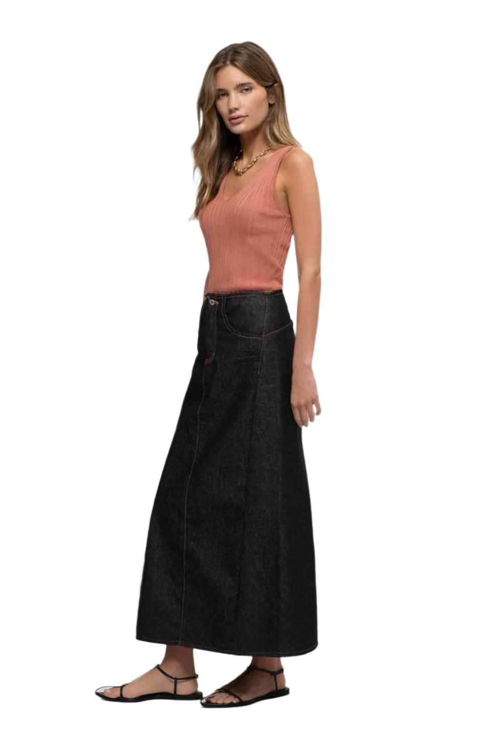Sienna sleeveless V-neck ribbed knit sweater top with fitted waist