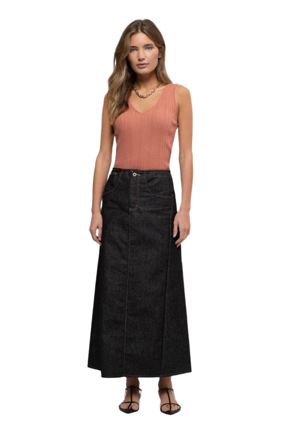 Sienna sleeveless V-neck knit top with ribbed knit texture