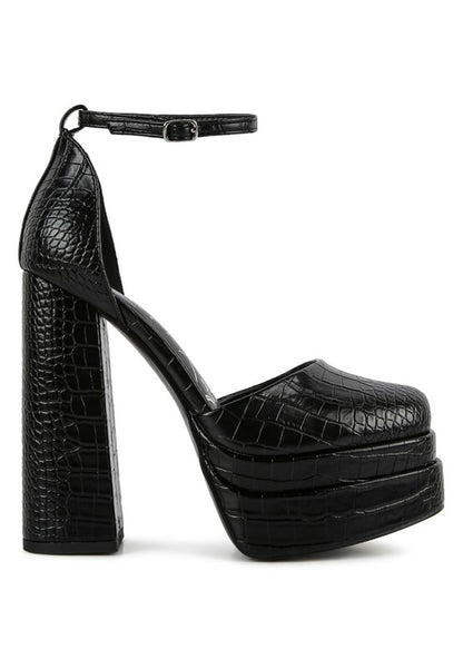 Tempt Me Croc Textured High Heeled Block Sandals - Tigbul's Variety Fashion Shop