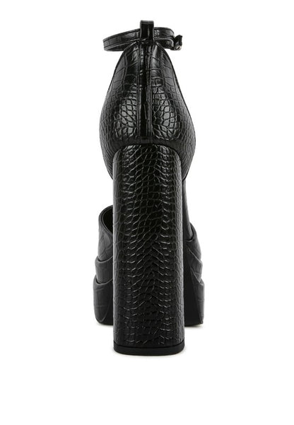 Tempt Me Croc Textured High Heeled Block Sandals - Tigbul's Variety Fashion Shop