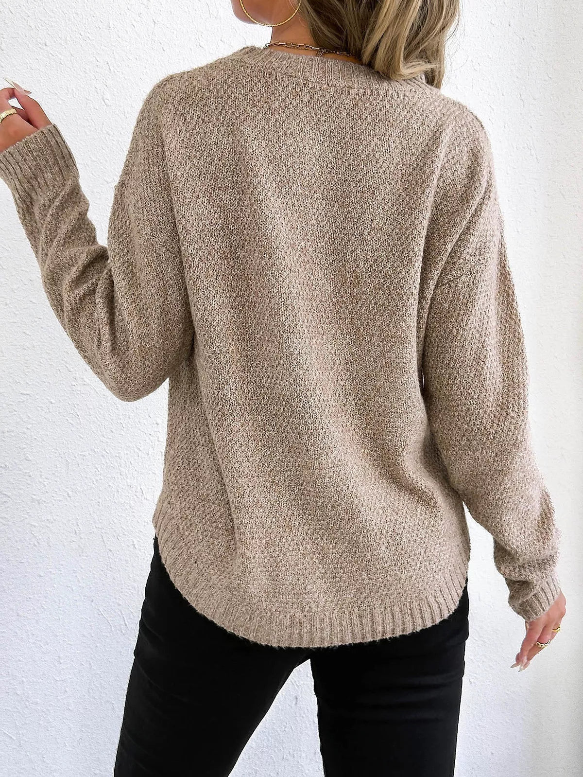 Textured Knit Relaxed Fit Round Neck Sweater - Tigbul's Variety Fashion Shop