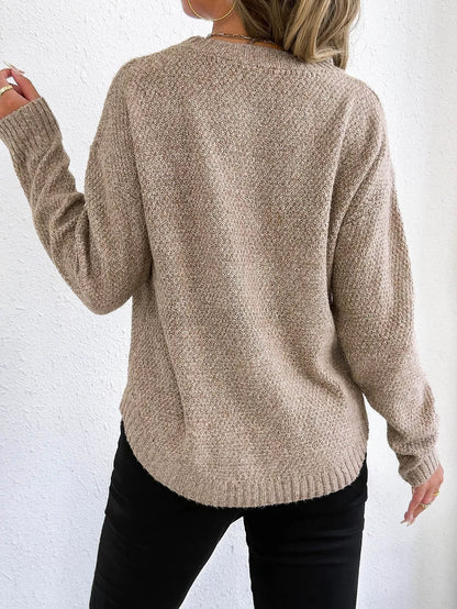 Textured Knit Relaxed Fit Round Neck Sweater - Tigbul's Variety Fashion Shop