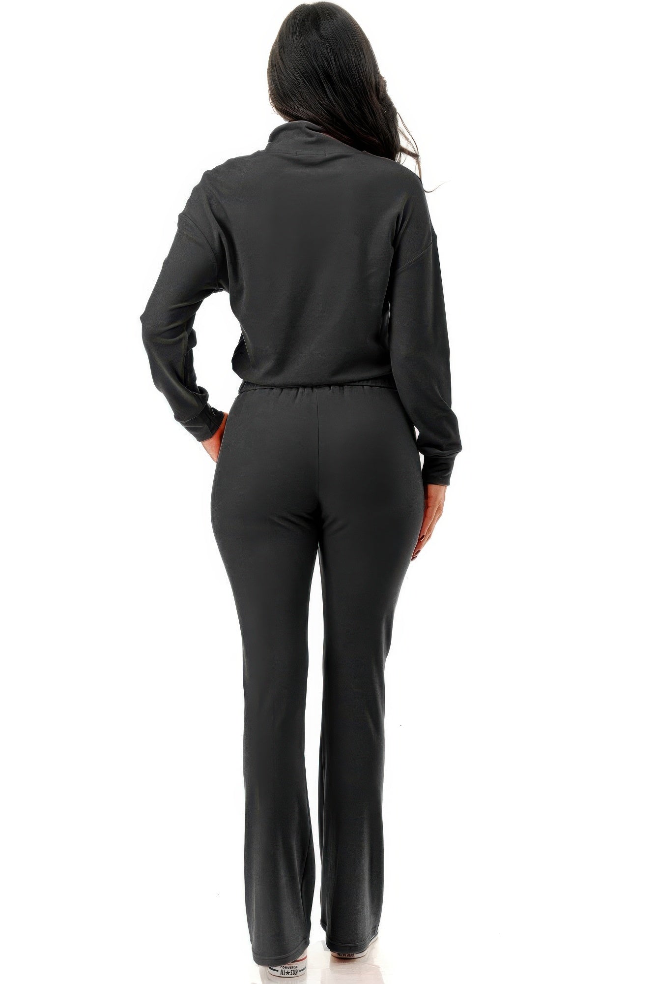 Thermal Crop Jacket With Flare Pants Set - Tigbul's Variety Fashion Shop