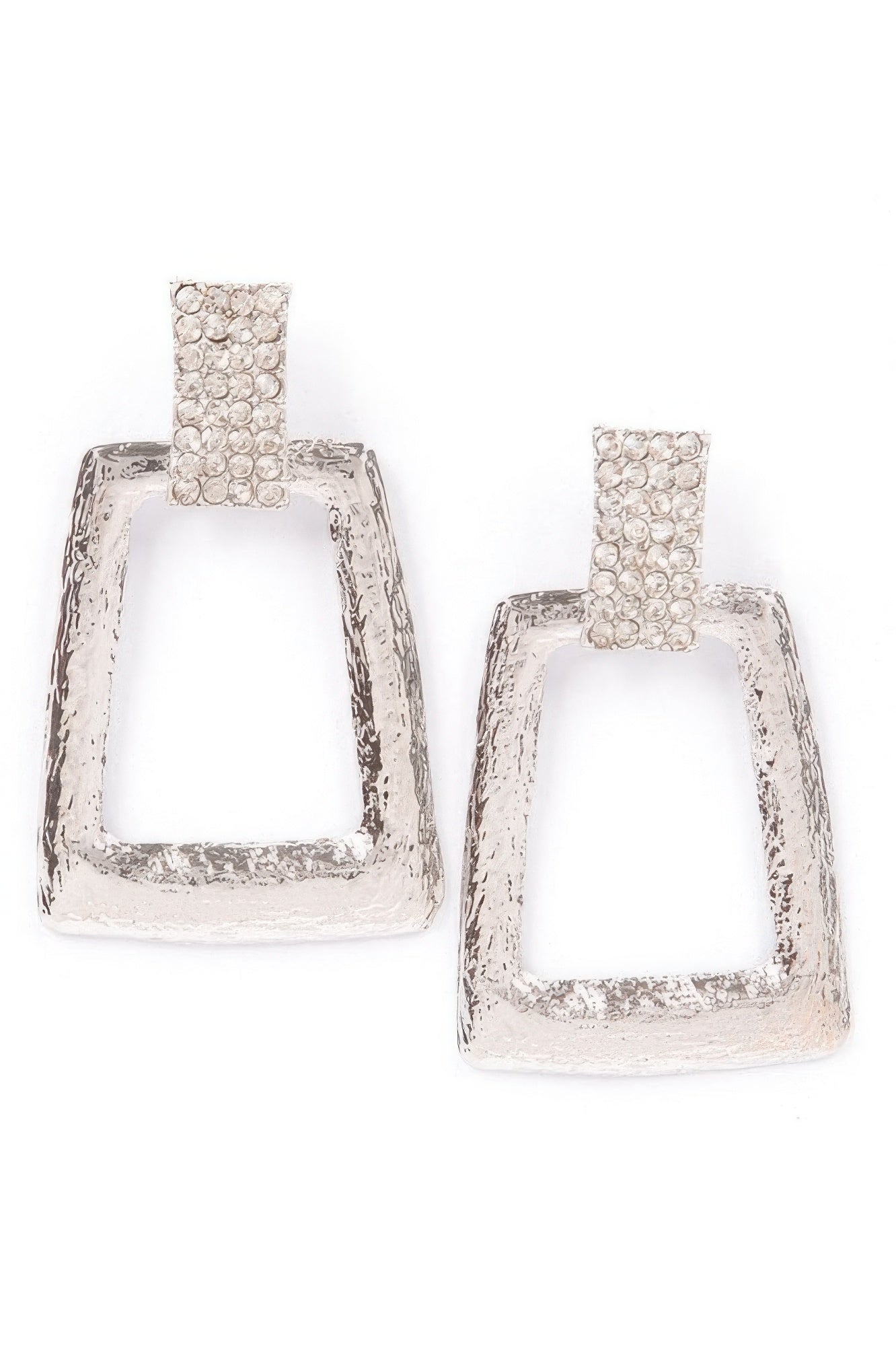 Thin bell drop earrings in silver tone with rhinestone top and drop frame