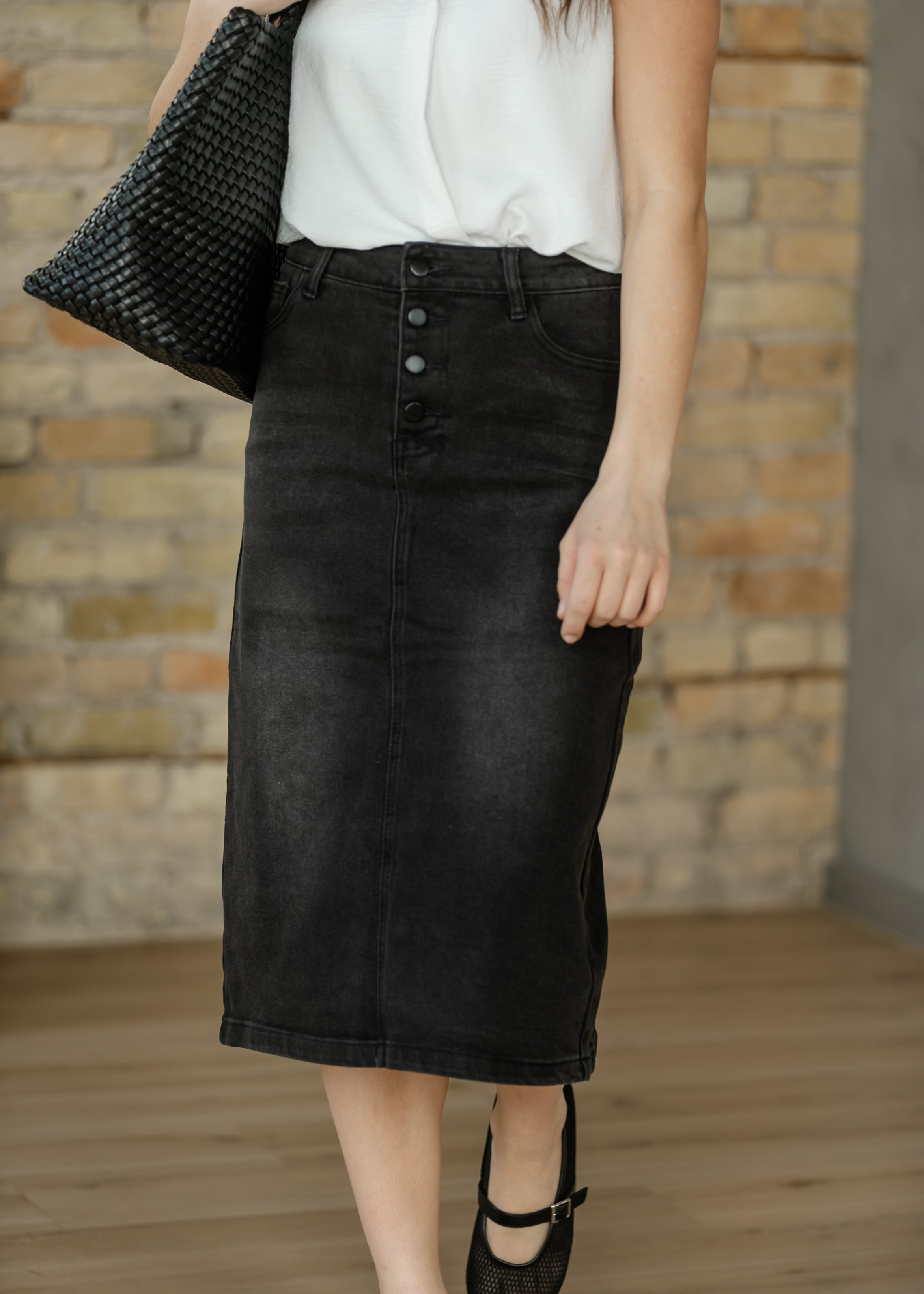 Tiffany Black Denim Midi Skirt - FINAL SALE