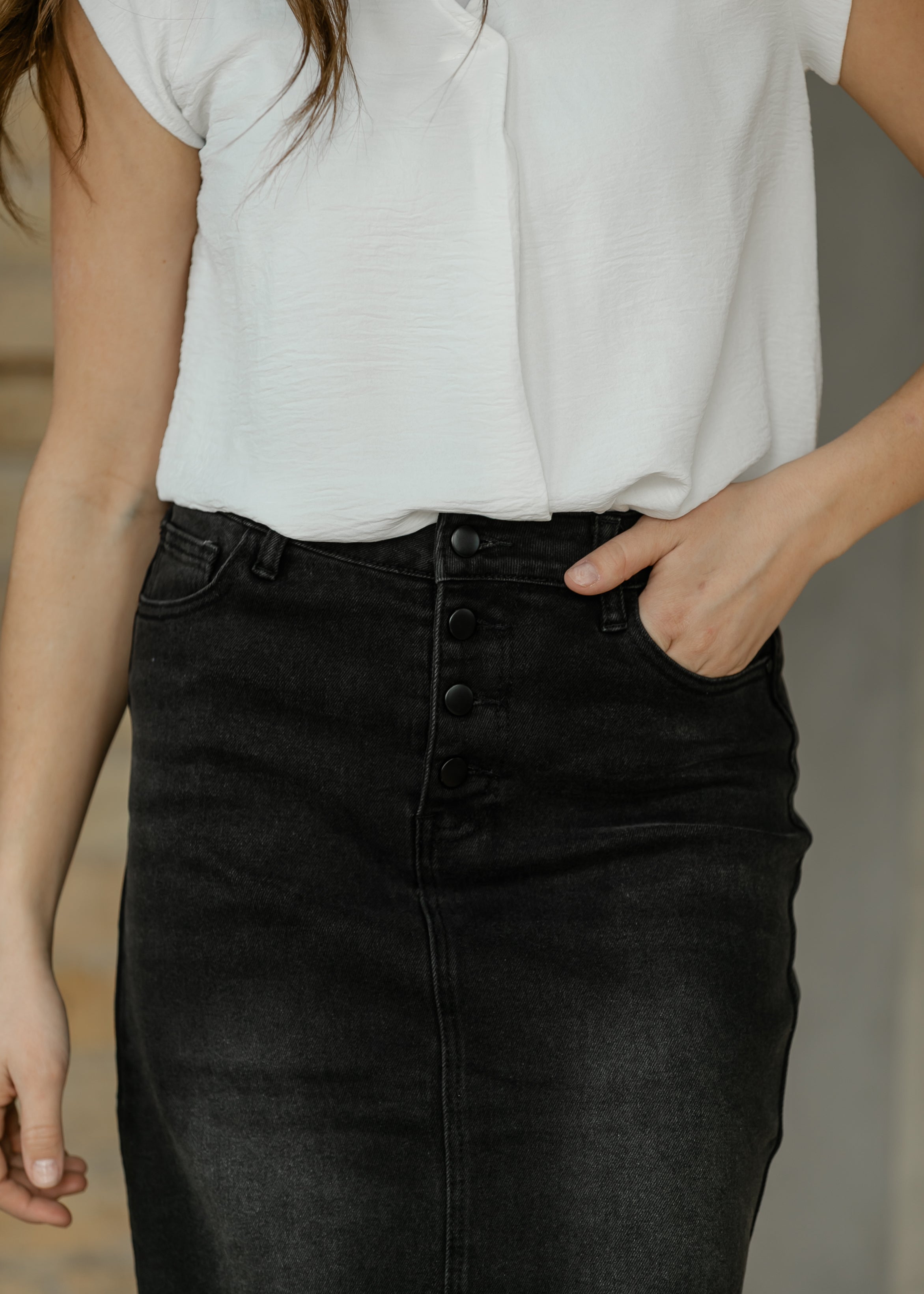 Tiffany Black Denim Midi Skirt - FINAL SALE