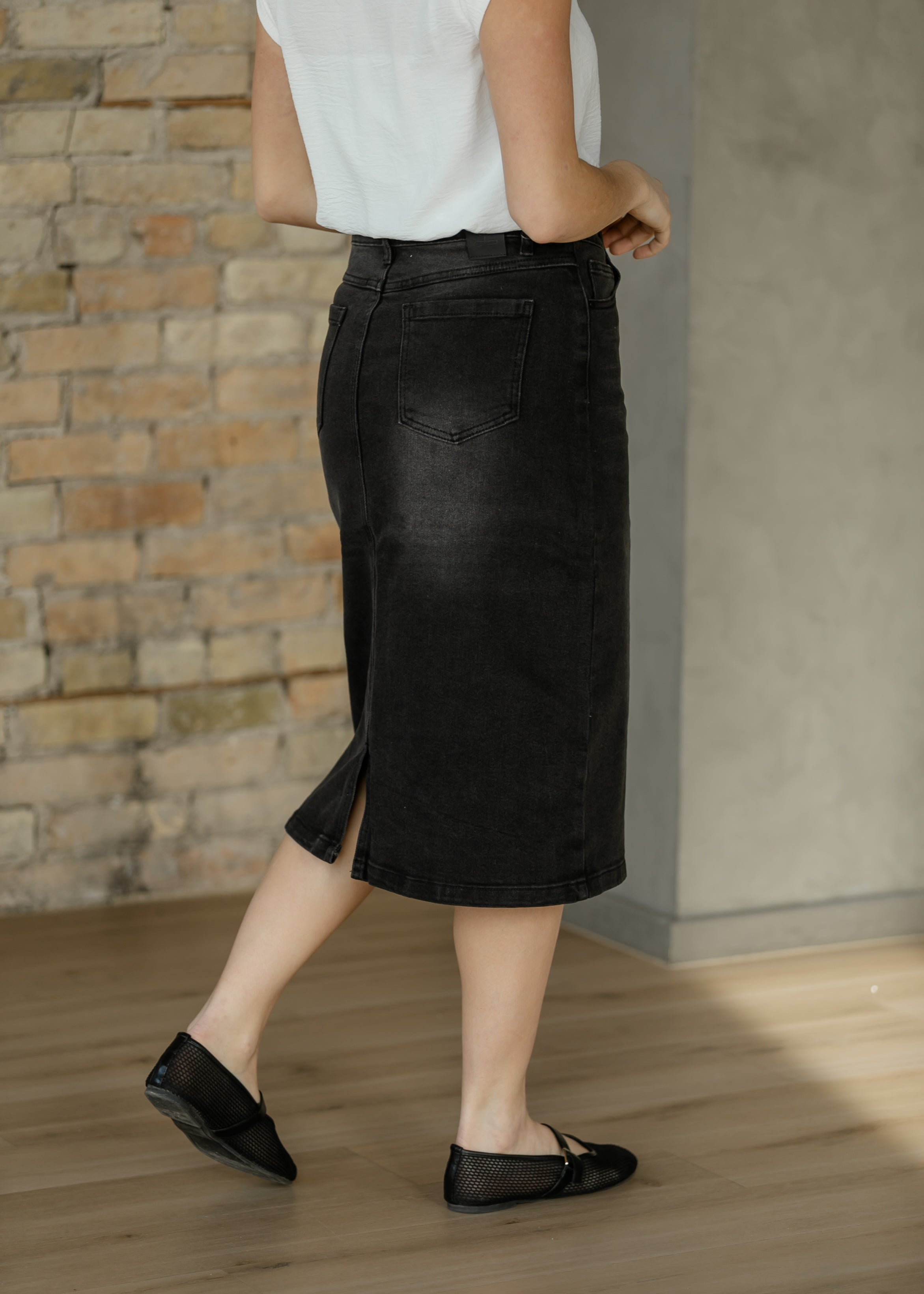 Tiffany Black Denim Midi Skirt - FINAL SALE