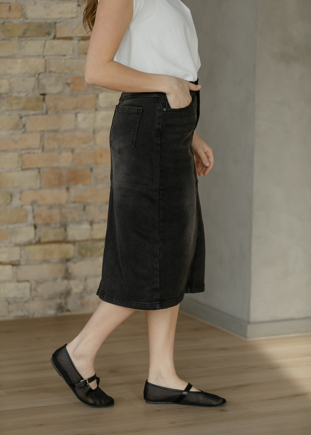 Tiffany Black Denim Midi Skirt - FINAL SALE