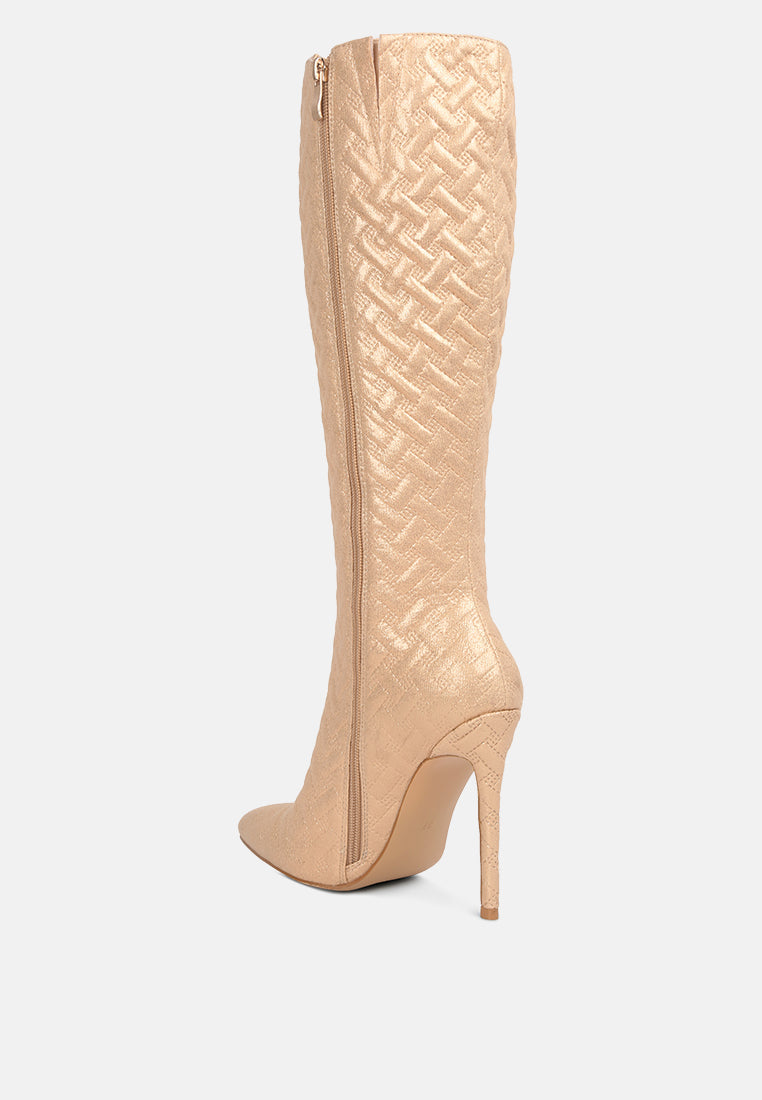 Tinkles Embossed High Heeled Calf Boots - Tigbul's Variety Fashion Shop