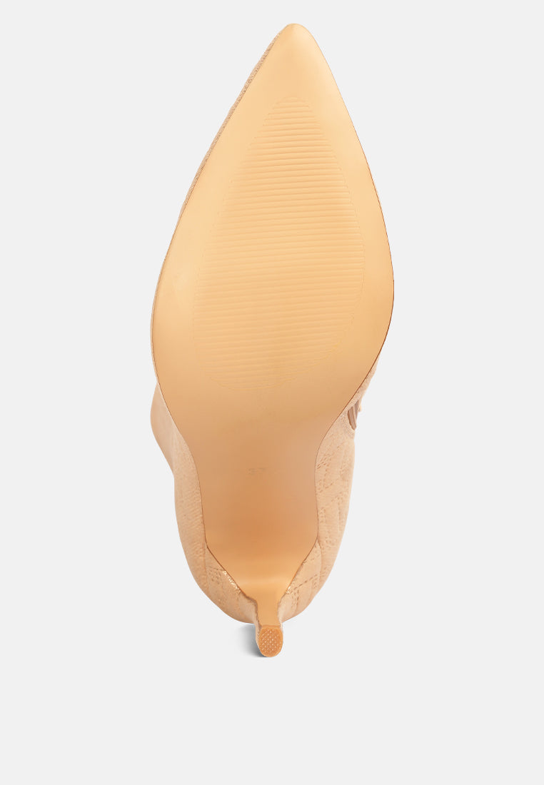 Tinkles Embossed High Heeled Calf Boots - Tigbul's Variety Fashion Shop