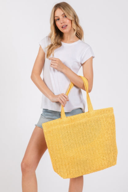 Solid Crochet Straw Bag - Tigbul's Variety Fashion Shop