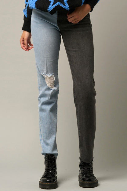 Tow Tone Girlfriend Jeans - Tigbul's Variety Fashion Shop