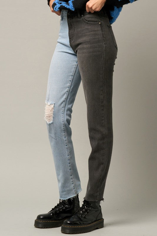 Tow Tone Girlfriend Jeans - Tigbul's Variety Fashion Shop