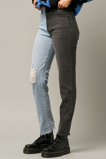 Tow Tone Girlfriend Jeans - Tigbul's Variety Fashion Shop