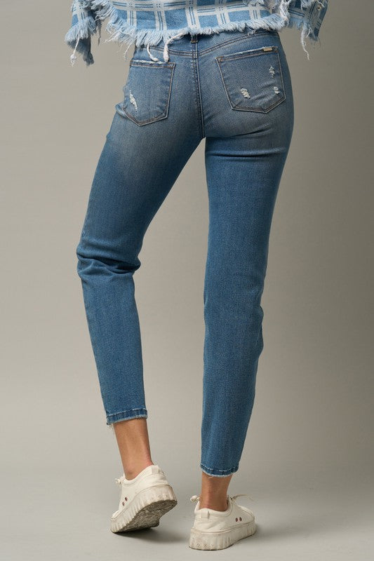 Trim Raw Hem Girlfriend Jeans - Tigbul's Variety Fashion Shop