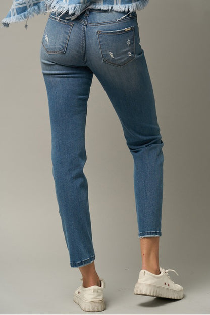 Trim Raw Hem Girlfriend Jeans - Tigbul's Variety Fashion Shop
