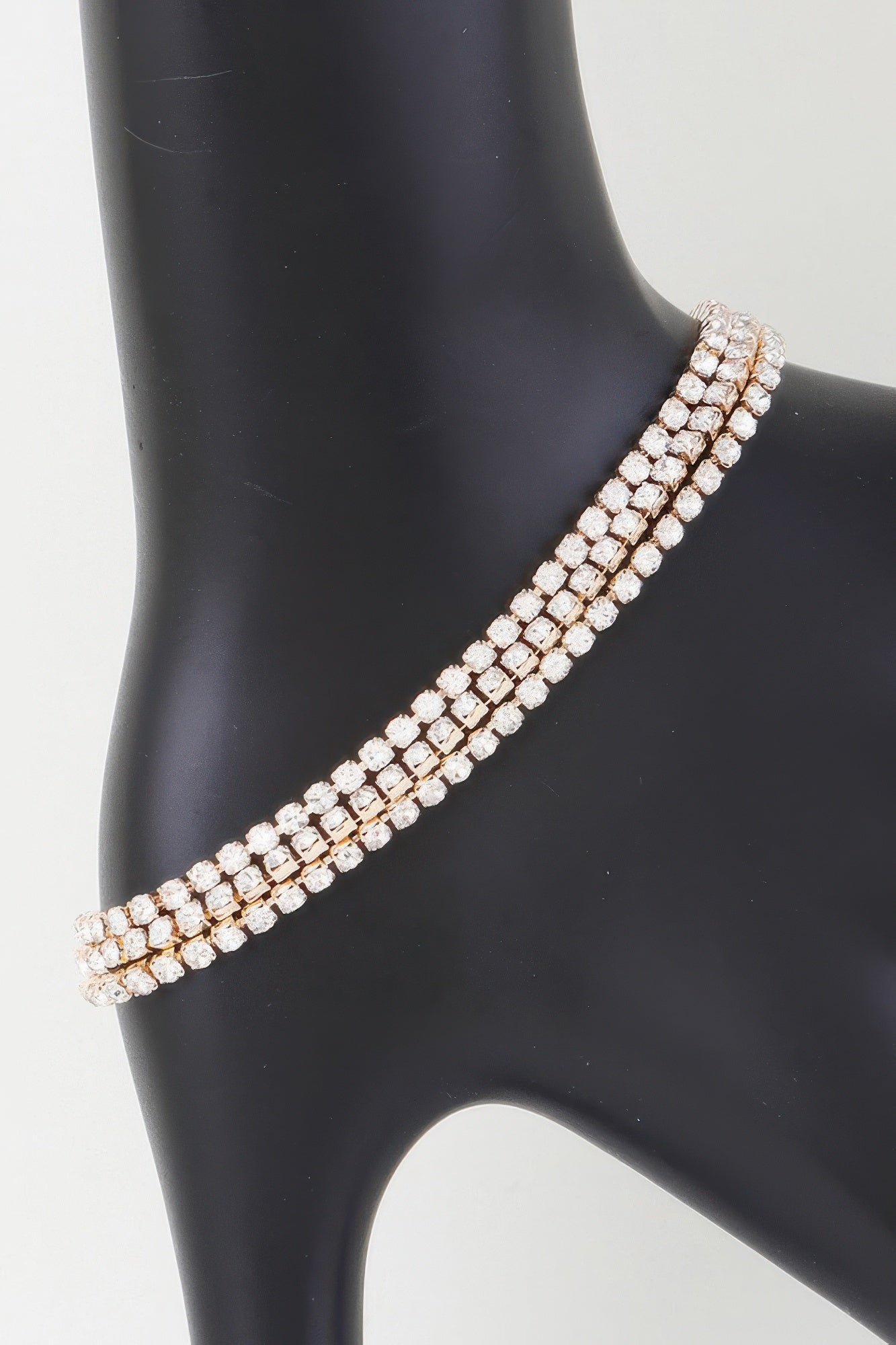 Triple Cubic Jewel Bracelet in silver clear tone with three rows of clear stones