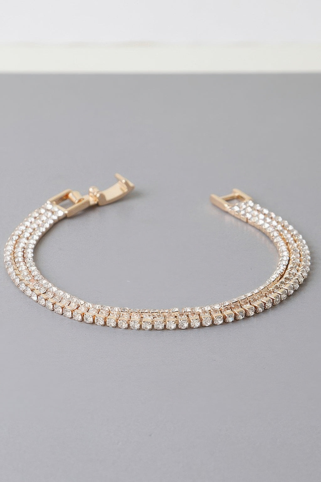 Triple Cubic Jewel Bracelet, gold clear tone, three rows of square-like clear stones
