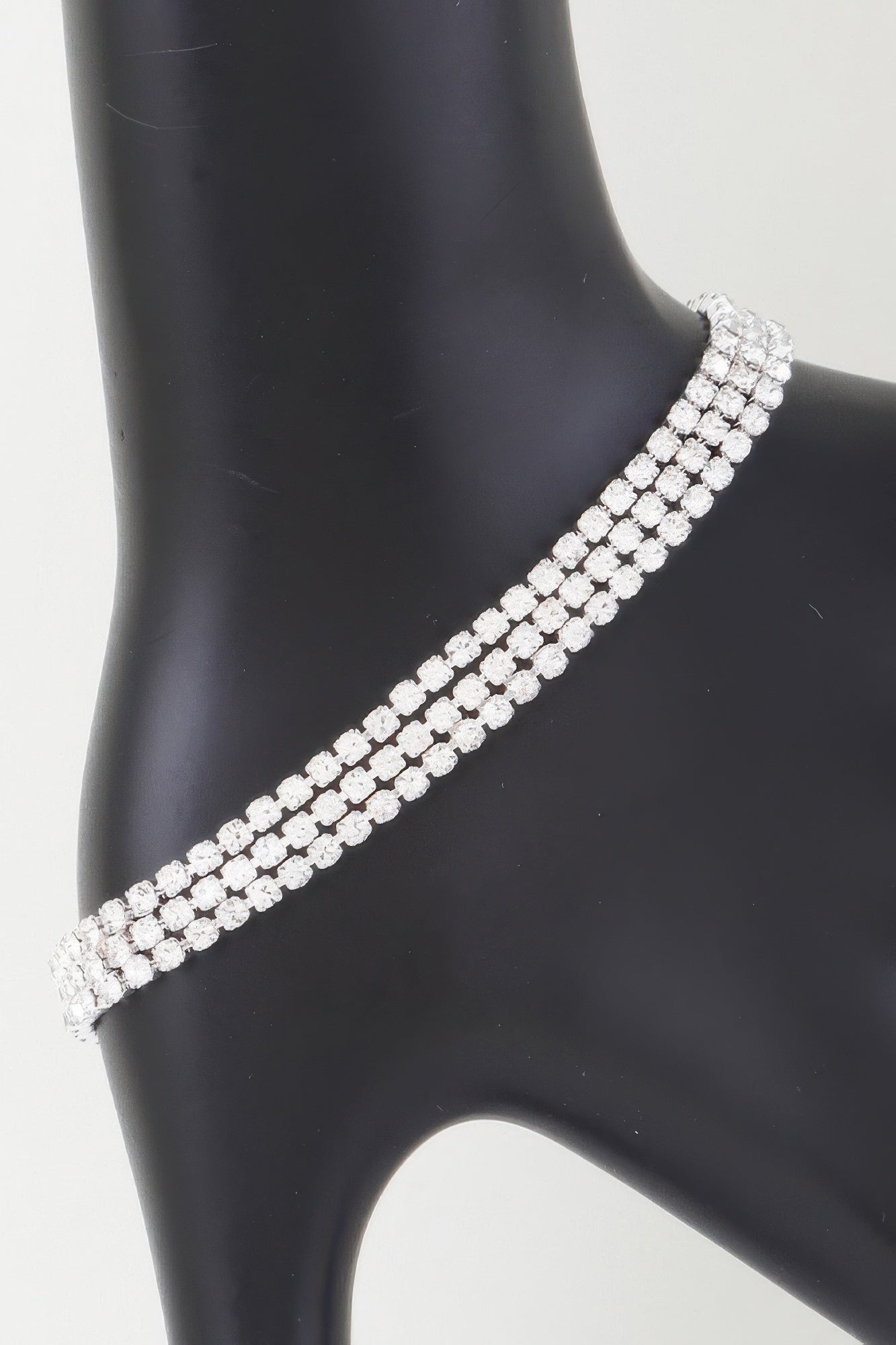 Triple Cubic Jewel Bracelet silver clear tone, close-up of triple-row cubic stones