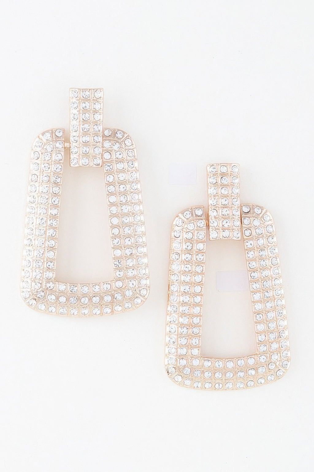 Triple rhinestone frame drop earrings, gold-tone with clear stones