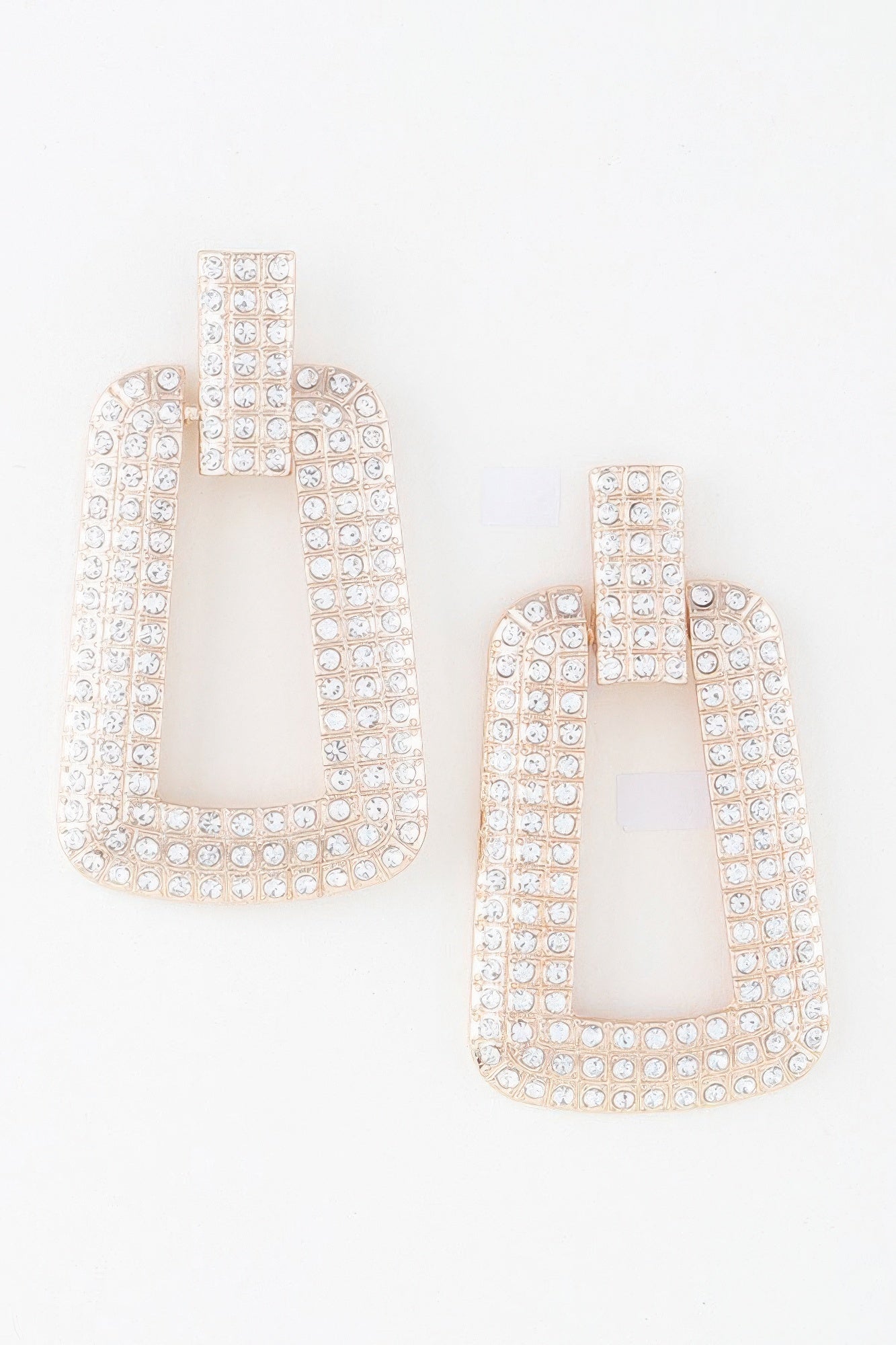 Triple rhinestone frame drop earrings, gold-tone with clear stones