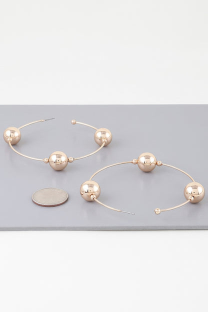 Triple Shiny Bead Hoop Earrings - Tigbul's Variety Fashion Shop