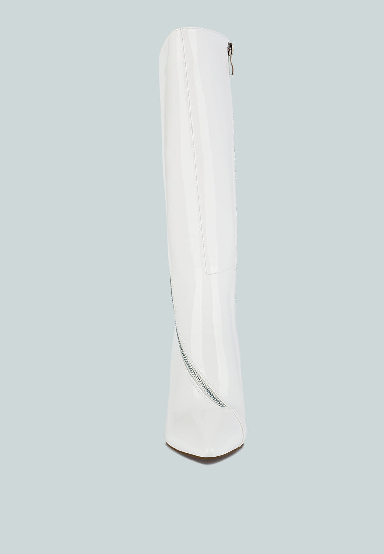 Tsaroh zip-around calf boot, white leather-look, side zipper pull