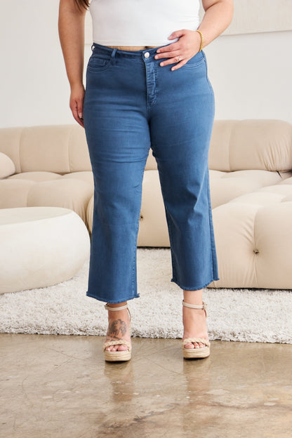 Tummy Control High Waist Raw Hem Jeans - Tigbul's Variety Fashion Shop