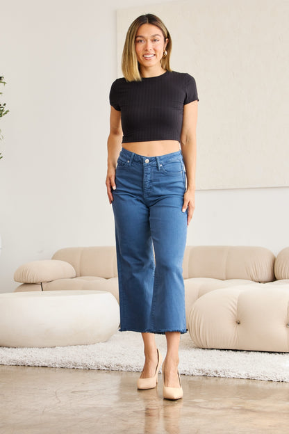 Tummy Control High Waist Raw Hem Jeans - Tigbul's Variety Fashion Shop