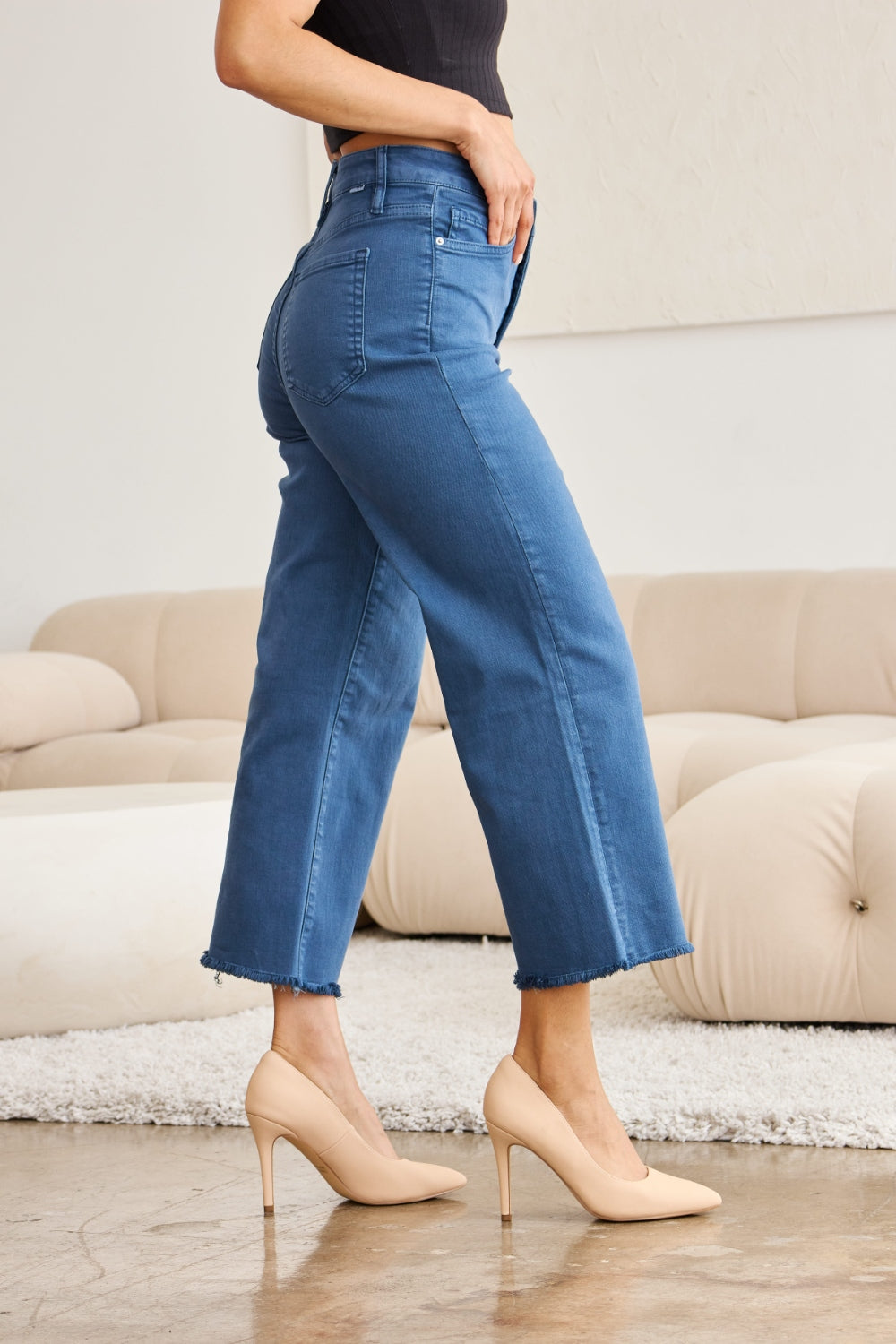 Tummy Control High Waist Raw Hem Jeans - Tigbul's Variety Fashion Shop