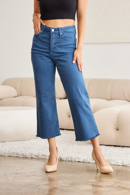 Tummy Control High Waist Raw Hem Jeans - Tigbul's Variety Fashion Shop