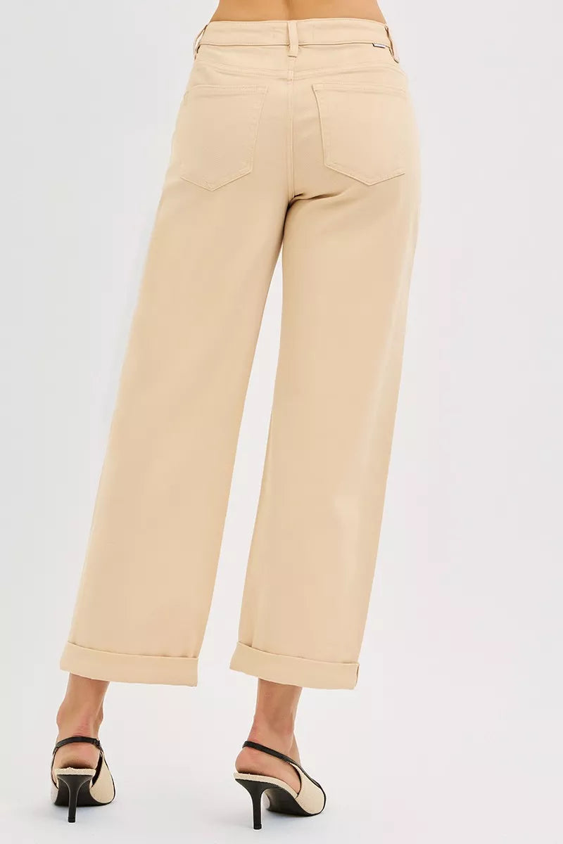 Butter Milk relaxed baggy pants with front pockets and tailored seaming, ankle cuff