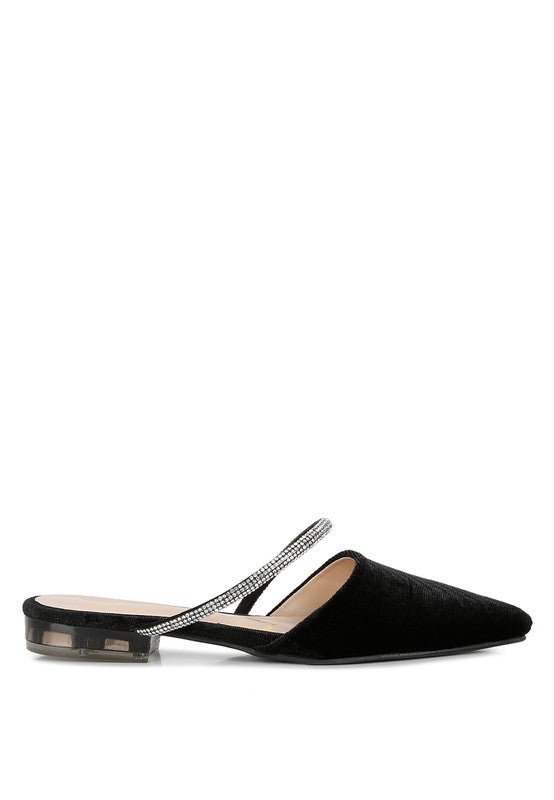 Turnon Velvet Diamante Detail Flat Mules - Tigbul's Variety Fashion Shop