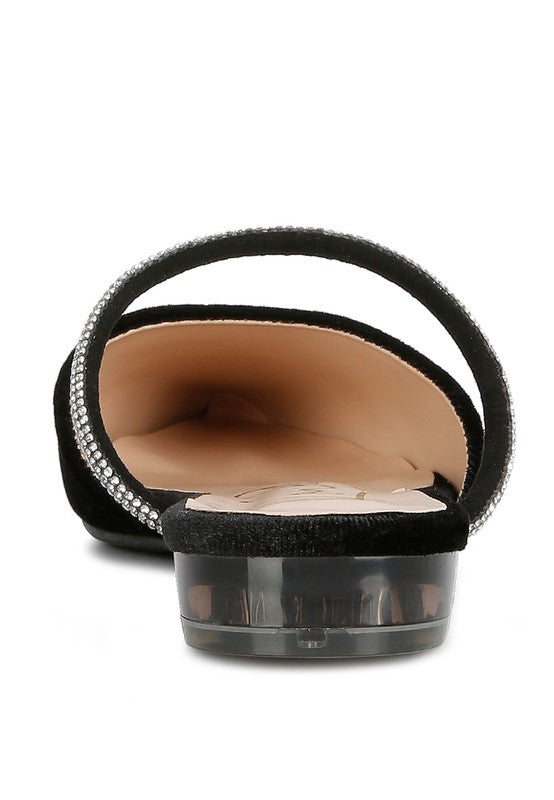 Turnon Velvet Diamante Detail Flat Mules - Tigbul's Variety Fashion Shop