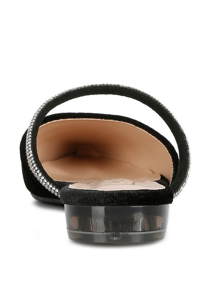 Turnon Velvet Diamante Detail Flat Mules - Tigbul's Variety Fashion Shop