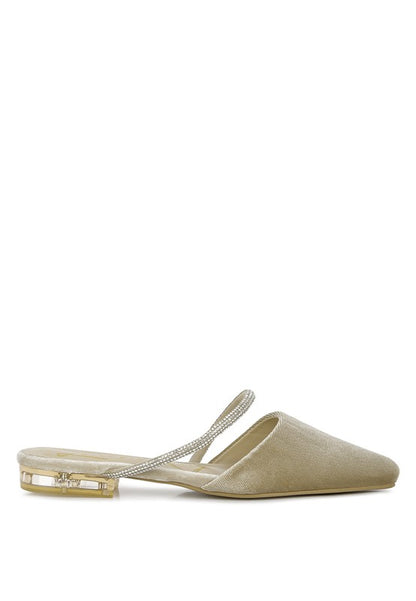 Turnon Velvet Diamante Detail Flat Mules - Tigbul's Variety Fashion Shop