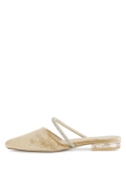 Turnon Velvet Diamante Detail Flat Mules - Tigbul's Variety Fashion Shop
