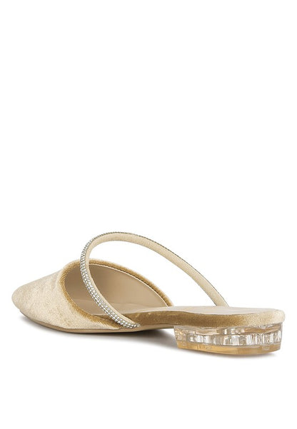 Turnon Velvet Diamante Detail Flat Mules - Tigbul's Variety Fashion Shop