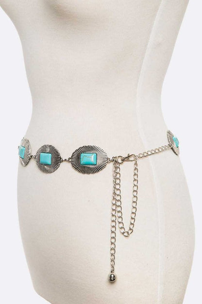 Turquoise Station Link Western Chain Belt - Tigbul's Variety Fashion Shop