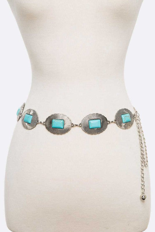 Turquoise Station Link Western Chain Belt - Tigbul's Variety Fashion Shop