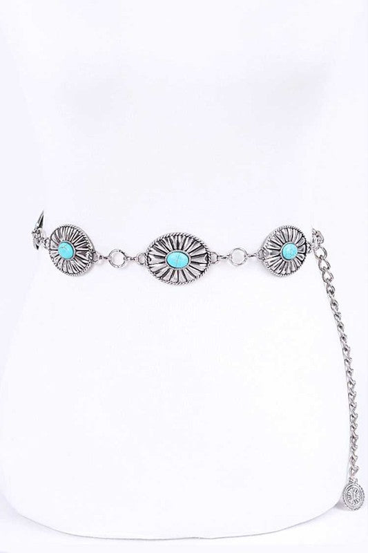 Turquoise Western Concho Chain Belt - Tigbul's Variety Fashion Shop